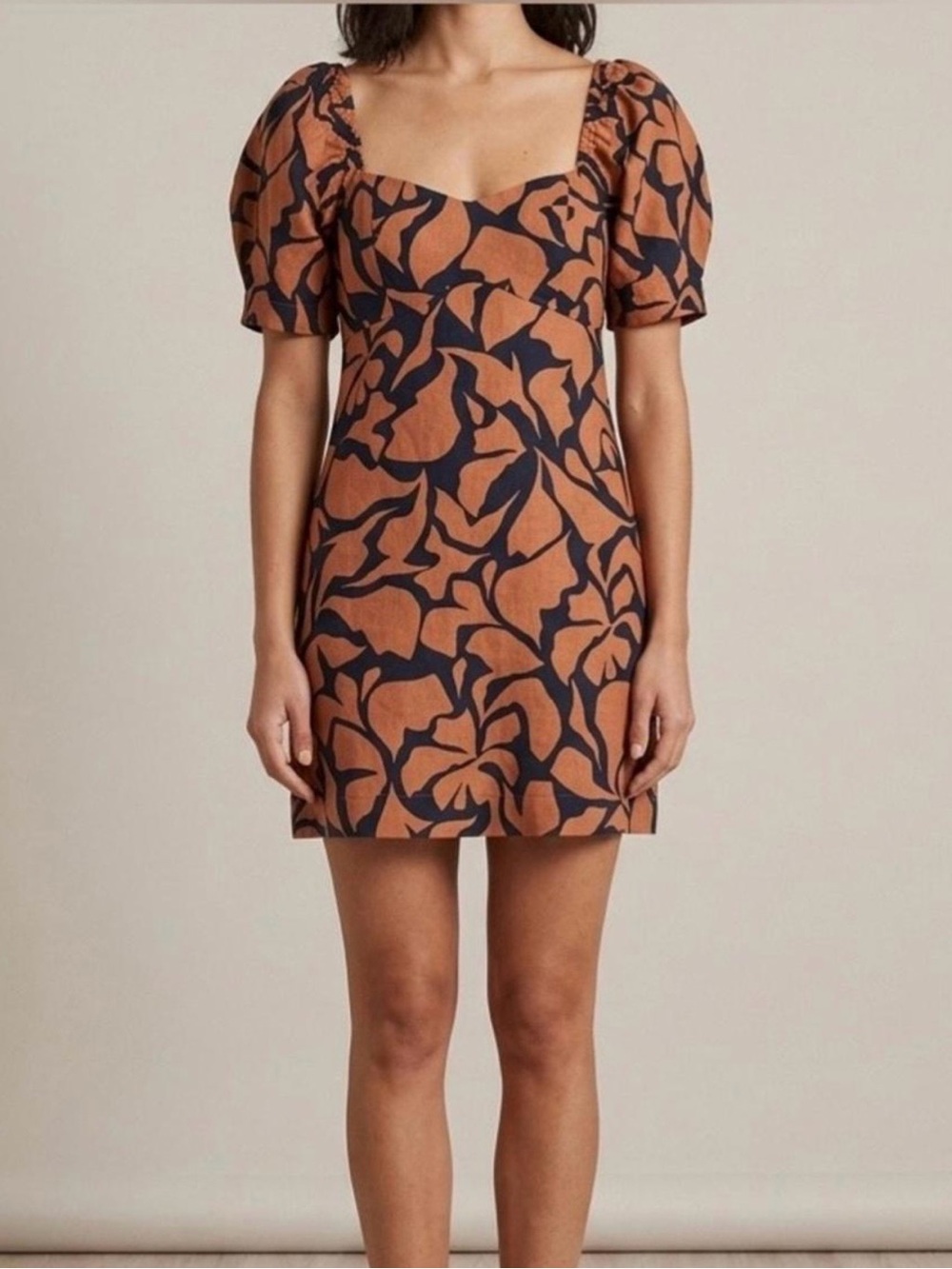 a new day Rust and Black Square-Neck Puff Sleeve Mini Dress